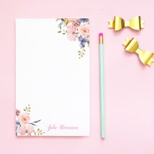 Bloc de notas personalizado para mujer, Bloc de notas floral, Papelería personalizada para mujer, Papelería elegante para mujer, Papelería floral, NP115