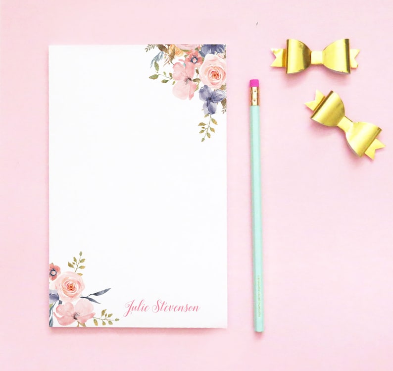 Personalized Notepad for Women, Floral Notepads Personalized Stationary ...
