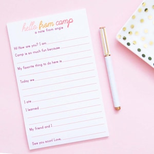 Girls Personalized Notepad for Summer Camp, A Note From Notepad For Kids Camp Fill In The Blank Stationary Set, Sleep Away Camp Notes, NP274