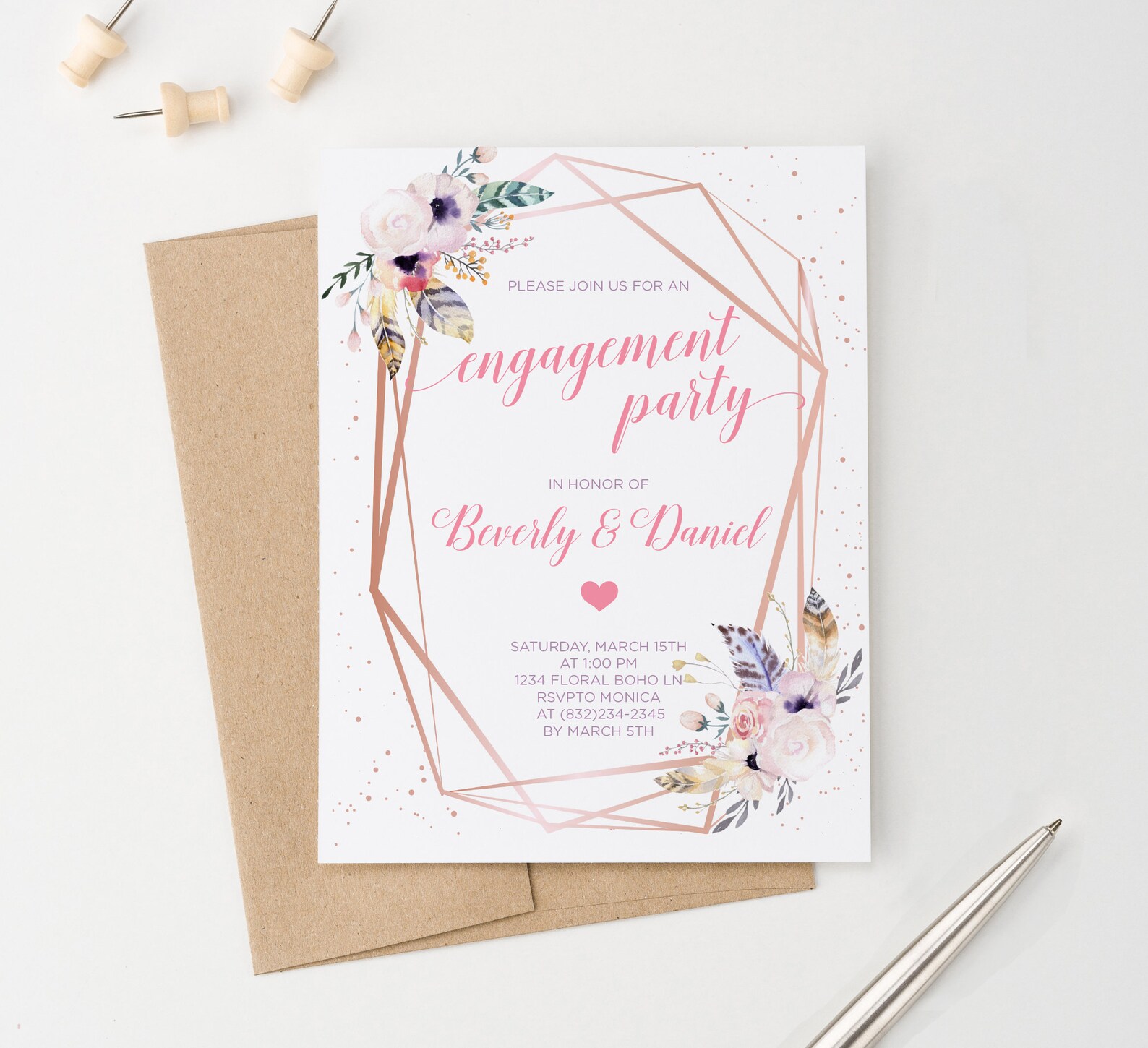 Boho Engagement Party Invitations Download Rose Gold Etsy
