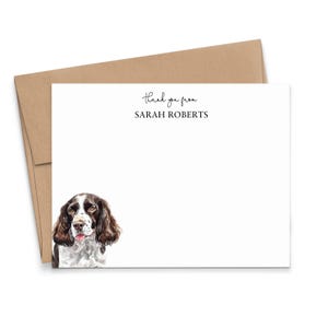 Springer Spaniel Stationäre Dankeskarten mit Umschlägen, Wählen Sie Ihre Hunderasse, Flache Benutzerdefinierte Hunde Danke Notecards mit Name, PTY010t