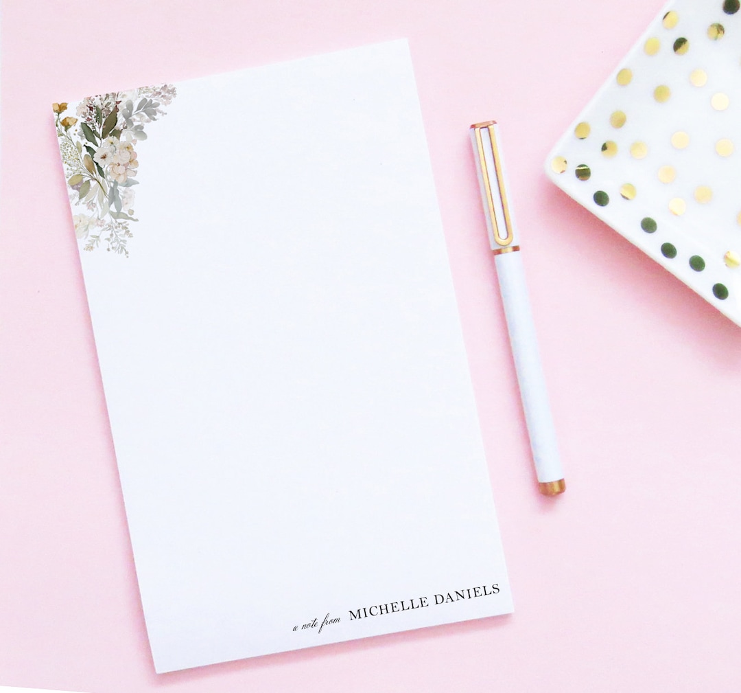 Fancy Not Pad Elegant Note Pad Personalized Note From, Floral Stationary Watercolor ...