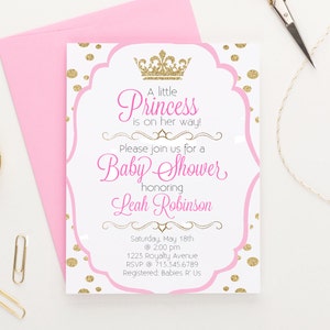 Prinses babyshower uitnodiging, kroon babyshower uitnodigingen downloaden, elegante babyshower uitnodigingen gedrukt, Royal babyshower meisjes BSI012