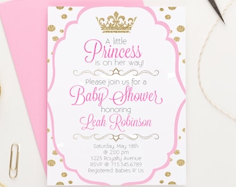 Princess Baby Shower Invitation, Crown Baby Shower Invitations Download, Elegant Baby Shower Invites Printed, Royal Baby Shower Girls BSI012