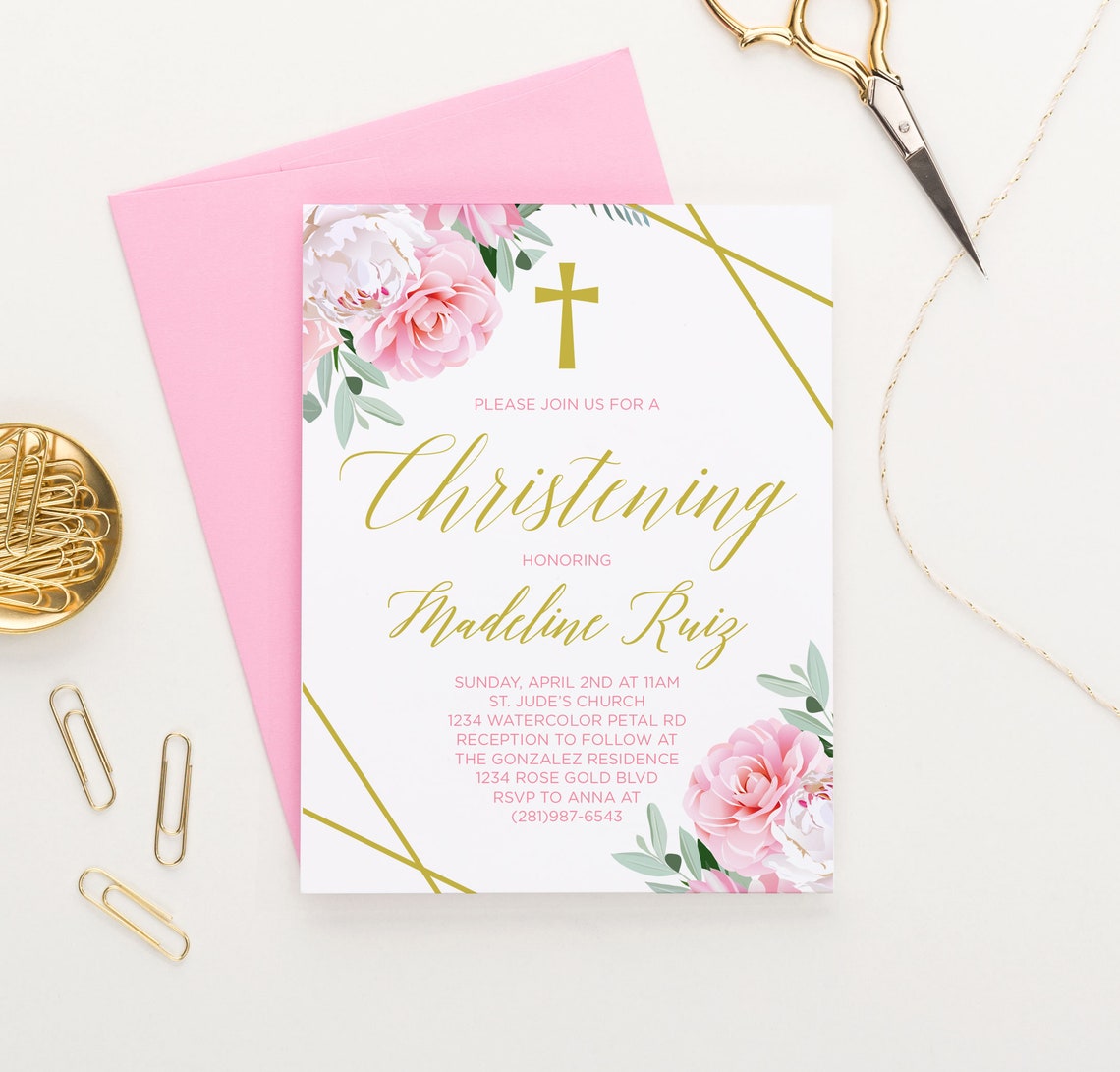 Floral Christening Invitation for Girls Christening Etsy