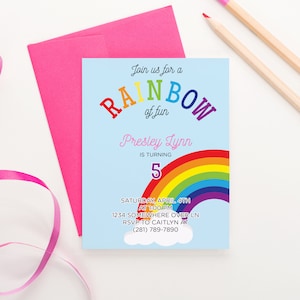 Rainbow Birthday Party Invitation Girl Rainbow Birthday Invite For Kids, Girls Birthday Invitation Rainbow Birthday Invites Download, BI100