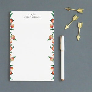 Bloc de notas personalizado con nombre, juego de papel de papelería de frutas de acuarela, juegos estacionarios de melocotón personalizados para escribir cartas, verano, NP415