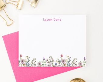 Floral Personalized Stationery Sets for Letter Writing, Kids Custom Note Cards with Envelopes, Girls Stationary Personalized KS244