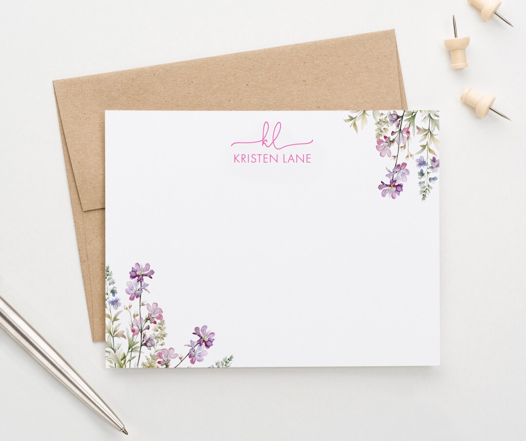 Monogrammed Stationary for Women, Personalized Wildflower Note Cards ...