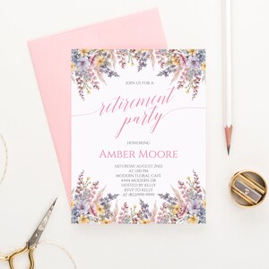 Floral Retirement Invites, Personalized Retirement Party Invitations Printable, Wildflower Invitation, Elegant Retirement Invitation RPI041