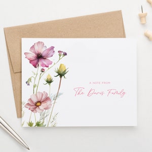Papelería familiar de acuarela floral personalizada, tarjetas familiares personalizadas, papelería familiar elegante, tarjetas de notas familiares con sobres FS026
