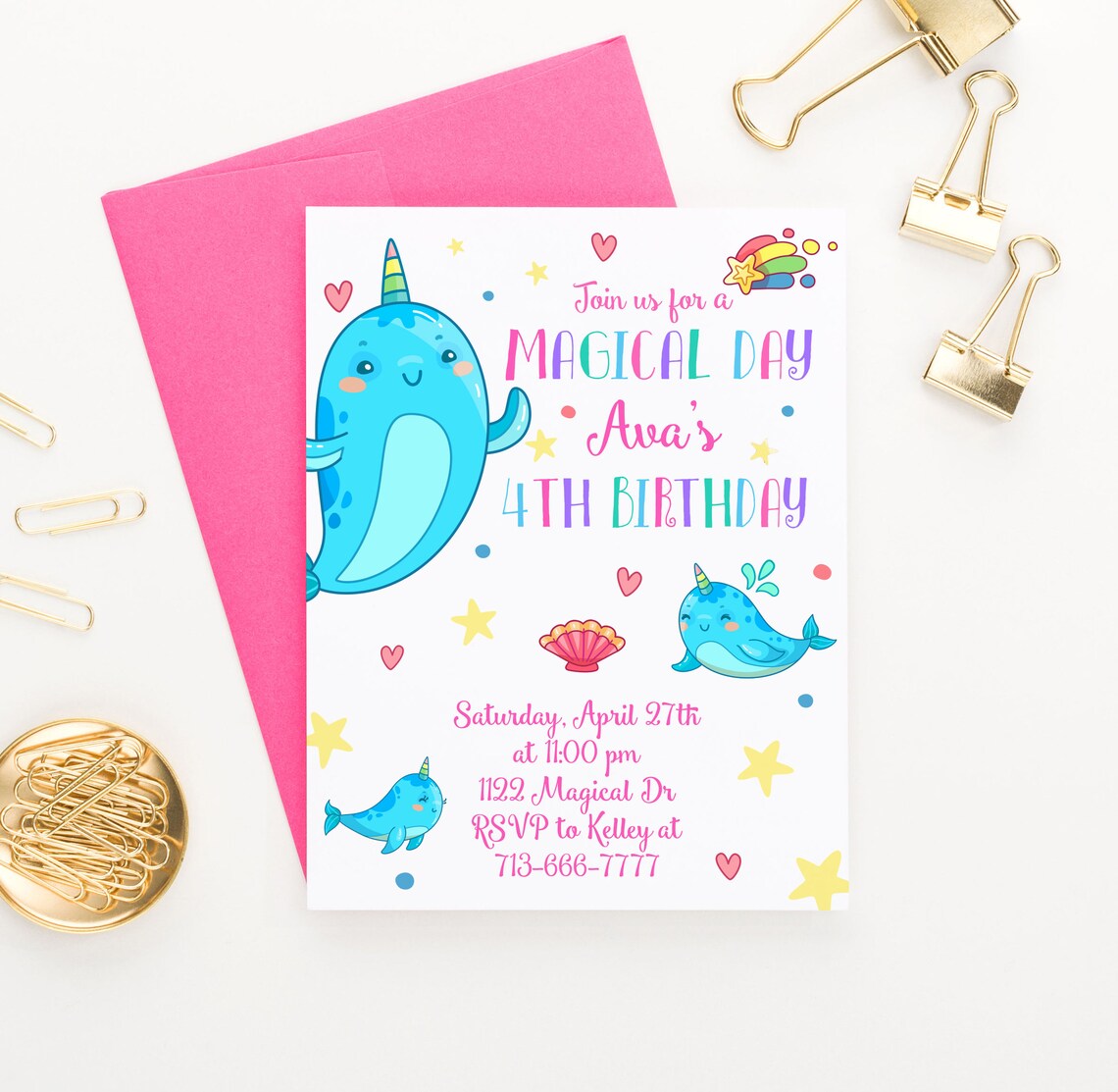 Narwhal Birthday Invitation for Girls Narwhal Birthday - Etsy