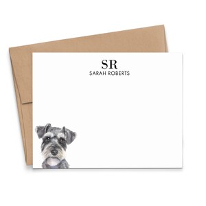 Schnauzer met monogram briefpapier met enveloppen, kies je hondenras, platte kaarten met honden, briefpapier kaart dier, 2 initialen, MS092j