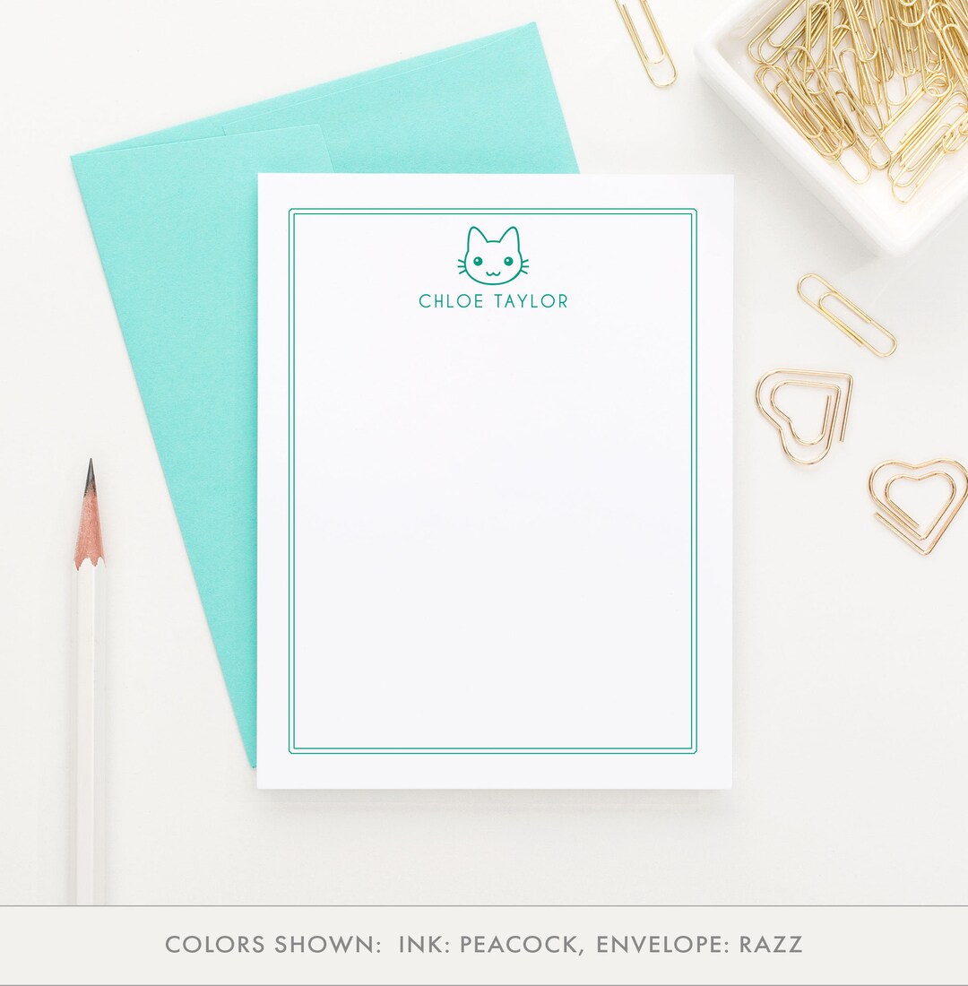 Kids Personalized Cat Stationery, Girls Kitty Stationary Set ...