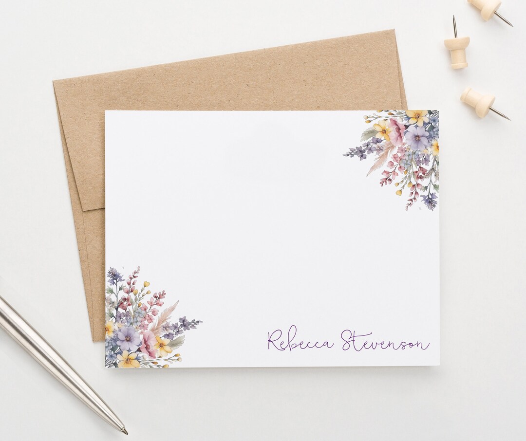 Floral Personalized Stationery for a Woman, Folded Notecards With ...