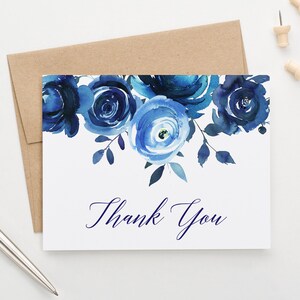 Elegant Thank You Cards for Engagement Thank You Notes for Bridal Shower Thank You Card, Blue Floral Thank You Notes, Women Thank You, TY014