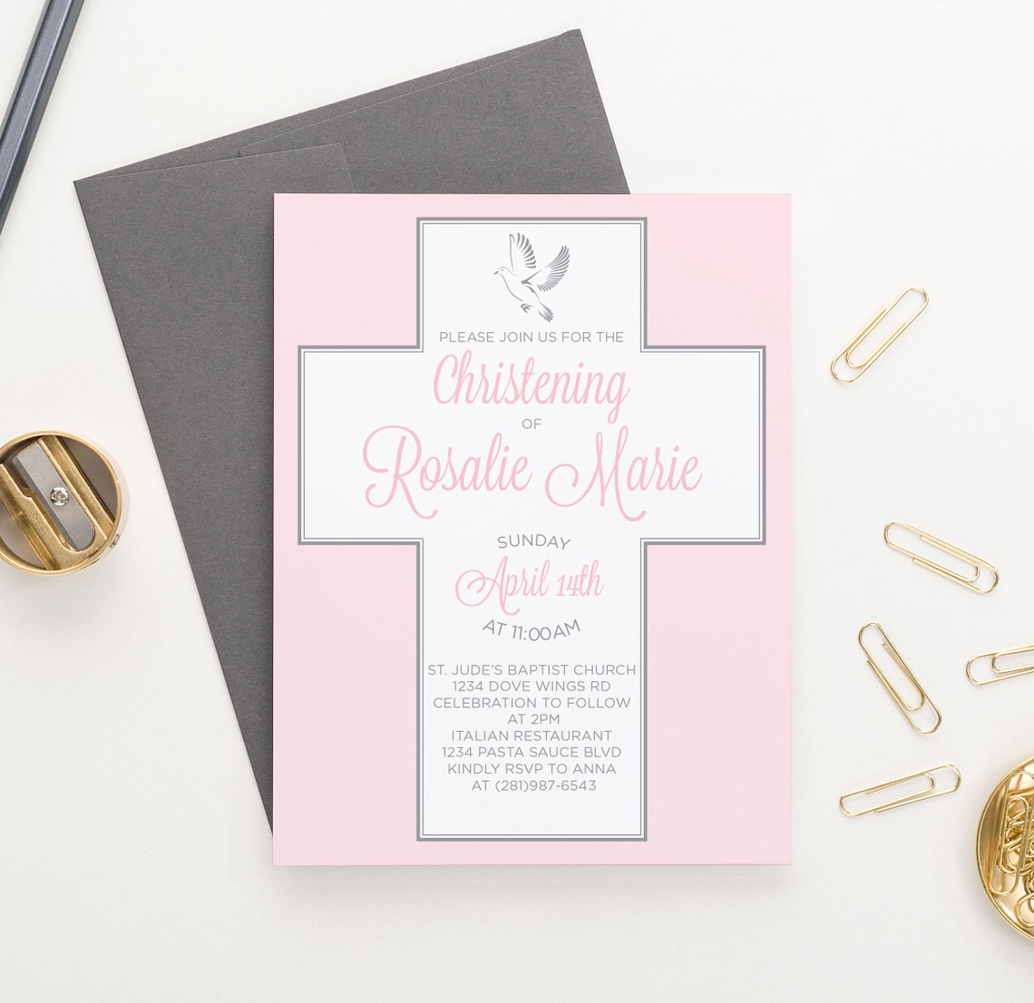 Simple Christening Invitation for Girls Christening Invites Etsy