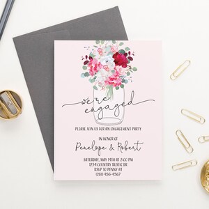 Mason Jar Engagement Party Invitations Download, Floral Engagement Invitation Rustic Engagement Invitation printed, Modern, Rustic, EI027