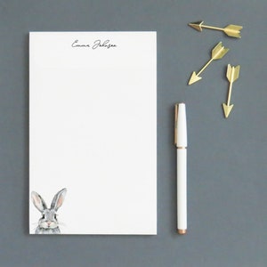 Blocos de notas personalizados para mulheres, papel estacionário de coelho para escrever cartas, presentes para amantes de animais, bloco de notas de papelaria com nome, NP445