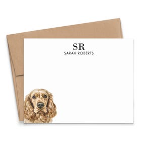 Bloc-notes cocker spaniel avec initiales, choisissez votre race de chien, cartes de correspondance plates personnalisées à monogramme avec enveloppes, MS092r