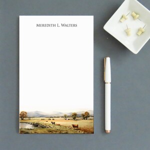 Blocs de notas personalizados para adultos, Blocs de notas occidentales con nombre, Conjunto de escritura de cartas personalizadas, Bloc de notas de paisaje de acuarela, Blocs de notas de vaca NP365