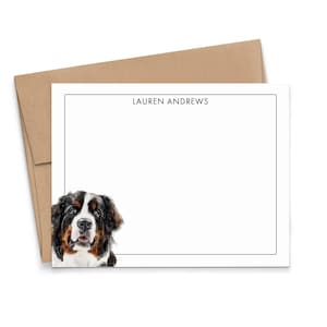 Berner Sennenhund Briefpapier mit Namen, wählen Sie Ihre Hunderasse, flaches personalisiertes Briefpapier mit Hunden, Geschenke für Tierliebhaber, PS236m