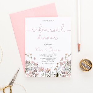 Custom Rehearsal Dinner Invitation, Simple Wildflower Invitations, Pink Floral Rehearsal Dinner Invites, Modern Invitations RDI042