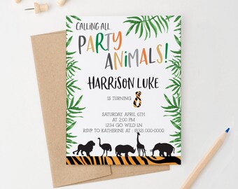 Jungle Birthday Party Invitations for Kids Safari Birthday Invitation Download, Safari Birthday Party Invite Printed, Zoo Animal Party BI039