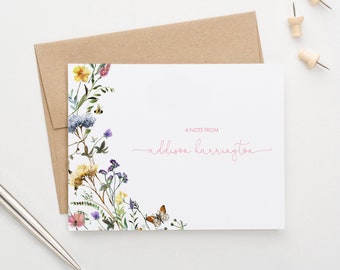 Gefaltetes Briefpapier und Umschlag Set, personalisierte Grußkarten mit Rand, Wildblumen Stationäre Aquarell Grußkarten PS194