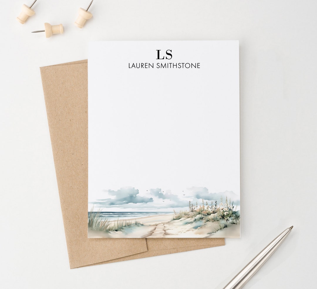 Personalized Monogram Stationary Cards and Envelopes, Flat Note Card ...