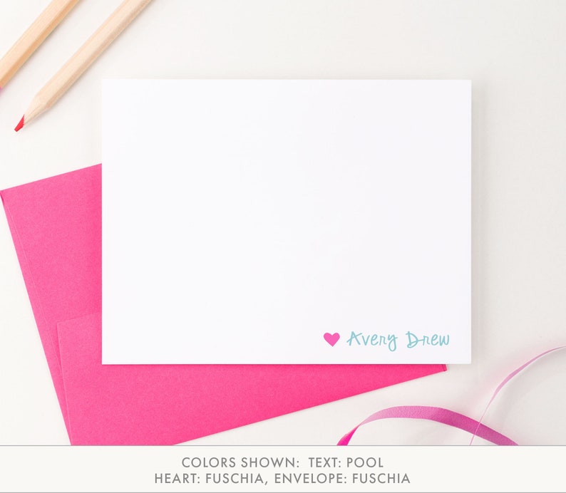 Girls Stationery set, Personalized stationery set, girls stationary, Personalized Stationary, Heart and Name, Modern Pink Paper, KS017 image 1