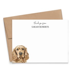 Cocker Spaniel Stationäre Dankeskarten mit Umschlägen, Wählen Sie Ihre Hunderasse, Benutzerdefinierte Aquarell Dankeskarte mit Name, PTY010r