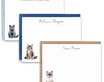 Personalized Cat Stationary Notecards With Name, Choose Your Cat Breed, Flat Custom Cat Stationery Set With Envelopes, Cat Lover Gift, PS294