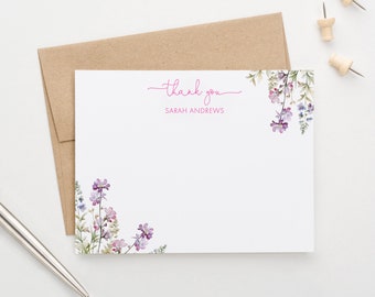 Personalized Thank You for Women, Floral Stationary Note Cards with Envelopes, Custom Thank You Note Cards Set, Floral Stationery PTY006