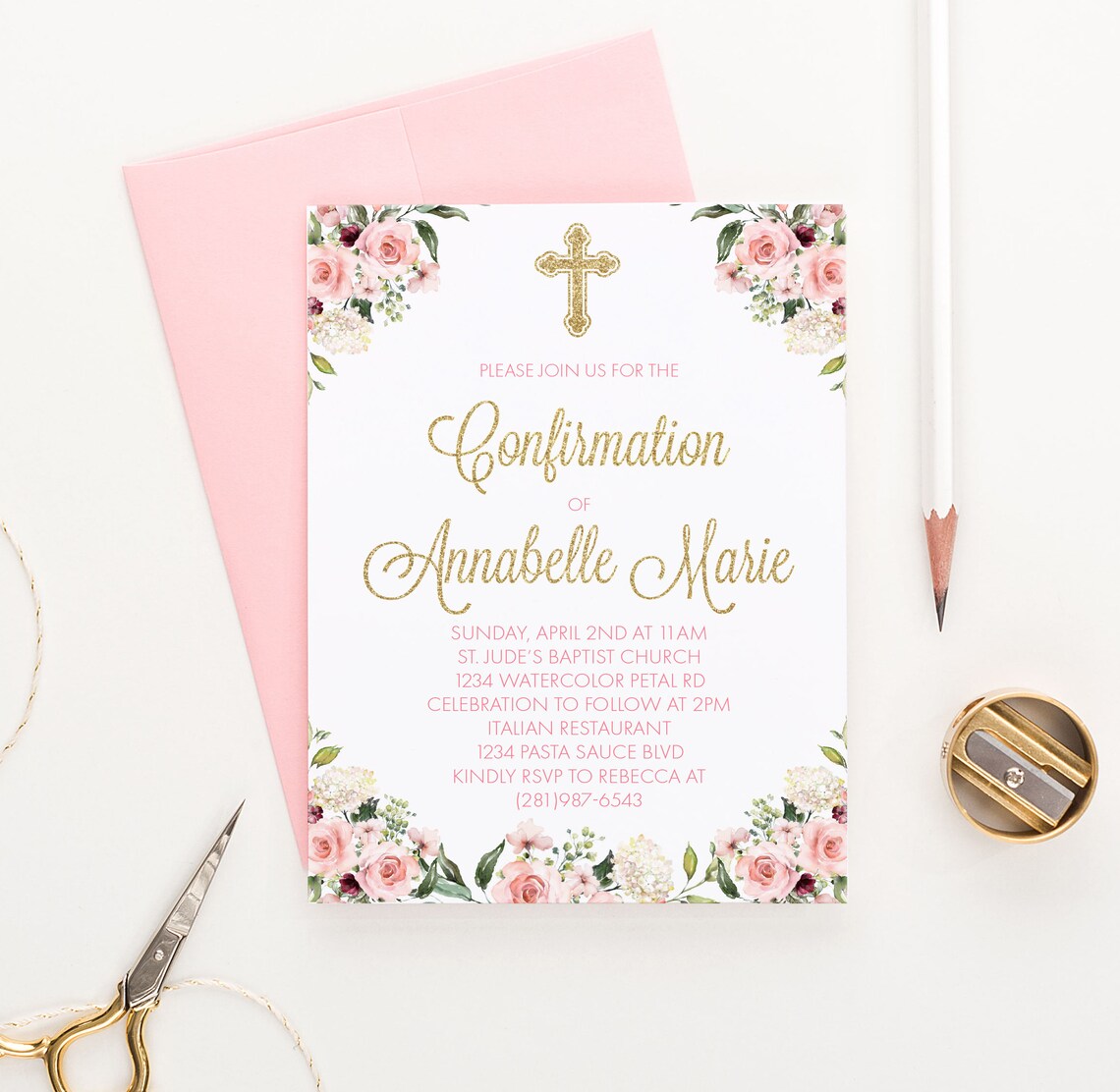 Floral Confirmation Invitations for Girls Confirmations Etsy