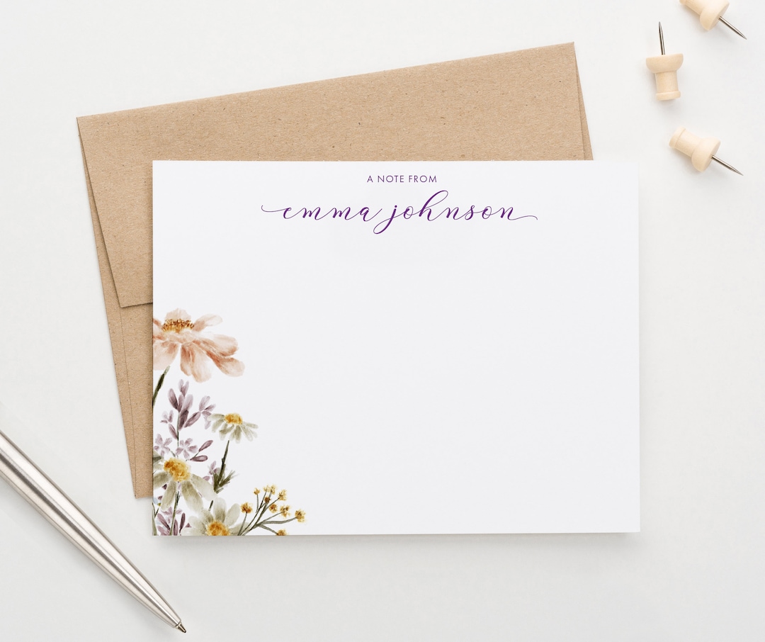 Note Cards Personalized Stationery Set for Women, Wildflower Note Cards ...