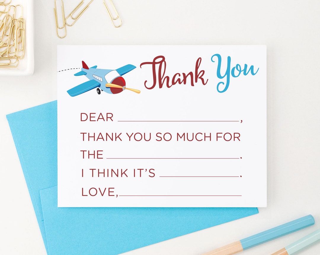 Airplane Stationary for Kids Fill in the Blank Thank You Cards for ...