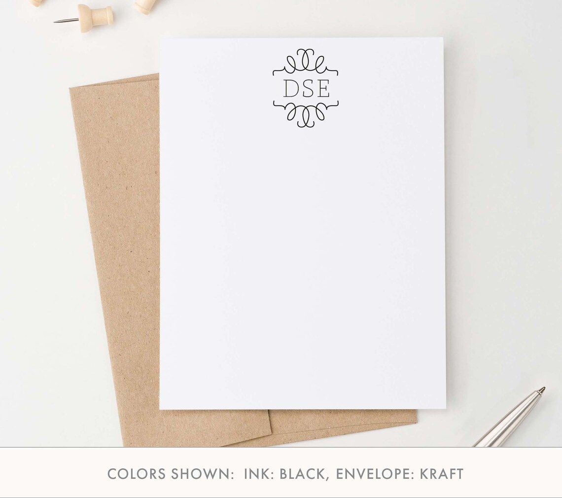 Flourish Monogrammed Thank You Cards for Women Monogram Note Etsy