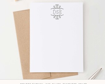 Flourish Monogrammed Thank You Cards for Women Monogram Note Cards for Men, Customized Monogramed Notecards for Adults Stationery Set, MS011