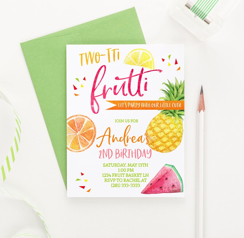 Tutti Frutti Birthday Invitation Download BI083 Fruit Birthday Invitation Fruit Birthday Invite Two-tti Frutti Birthday Invitation Girl