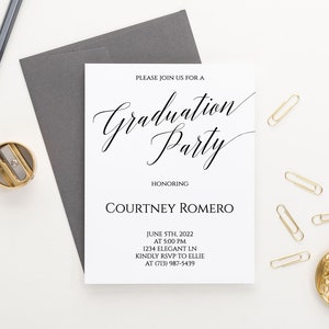 Simple Graduation Party Invitations for Graduate, Graduation Celebration Invites Modern Commencement Party Invite, Download, Elegant, GPI004