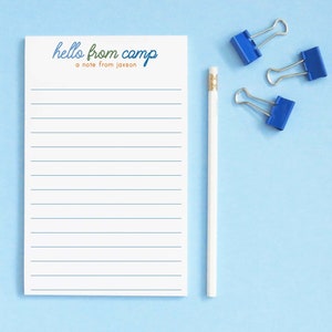 Uma nota do bloco de notas personalizado para meninos blocos de notas de acampamento de verão, papelaria de acampamento personalizado com linhas, papel de carta de acampamento para crianças NP250