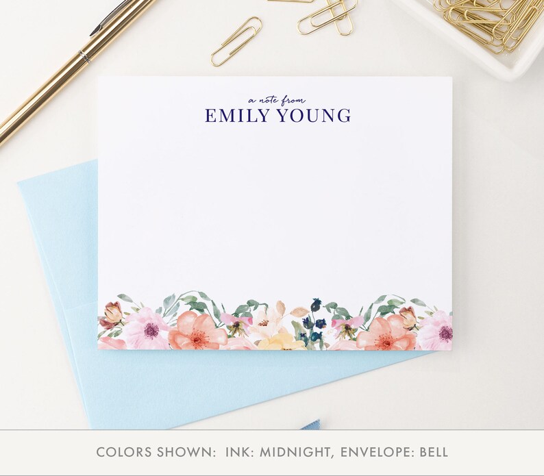 Personalized Floral Stationery With Envelopes, Womens Custom Floral ...