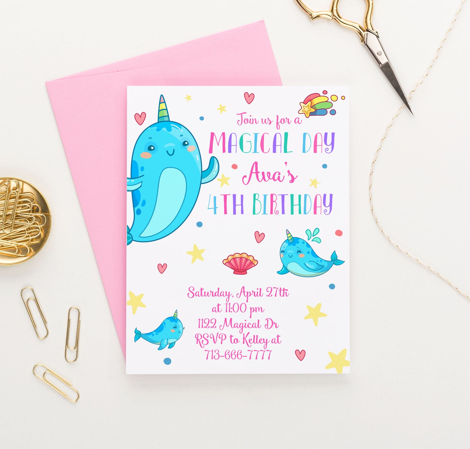 Narwhal Birthday Invitation for Girls Narwhal Birthday | Etsy