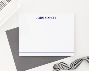 Mens personalized Notecards, Simple Customized Thank You Cards with Envelopes, Name and Bottom Line Note Cards for Men Custom Stationary,