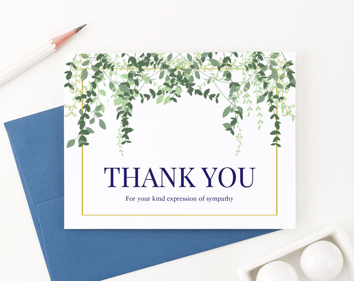 Greenery and Gold Funeral Thank You Note Cards Folded - Etsy