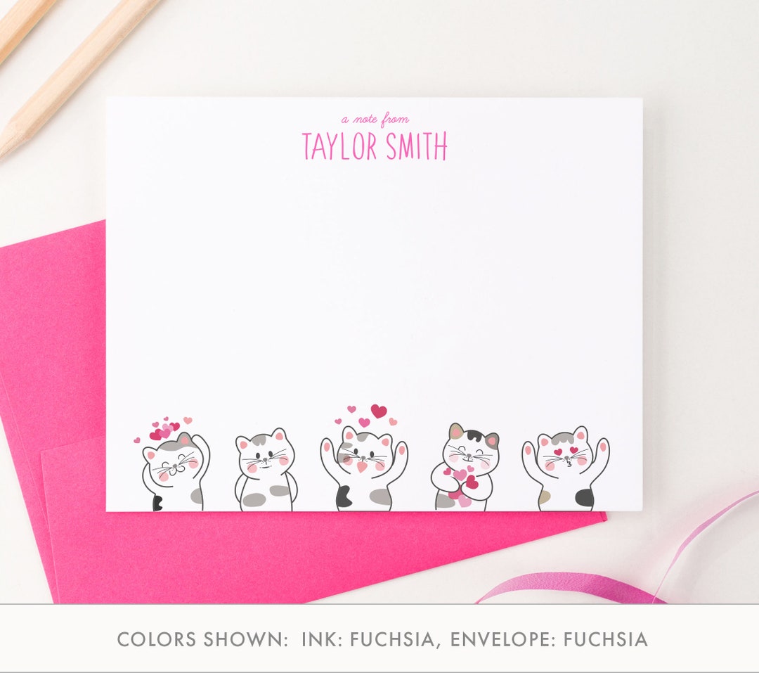 Personalized Cat Stationary for Girls Custom Note Cards With Cats and ...