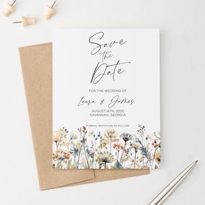 Floral Save The Date Card With Envelope, Personalized Save The Date, Wildflower Save the Date Invitation, Wedding Save The Date Cards SDI055