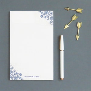 Conjunto estacionario personalizado familiar, blocs de notas papel de papelería floral personalizado para escribir cartas, bloc de notas chinoiserie con flores, NP453