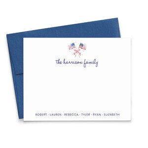 Aangepaste familie briefpapier met naam, platte gepersonaliseerde patriottische briefpapier kaarten met enveloppen, cadeau-idee familie, vlag notitiekaart, FS054